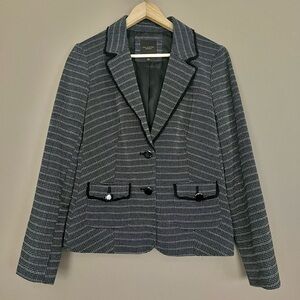 {The Limited} Textured Blazer Jacket in Black & White with Fringe Trim - Medium